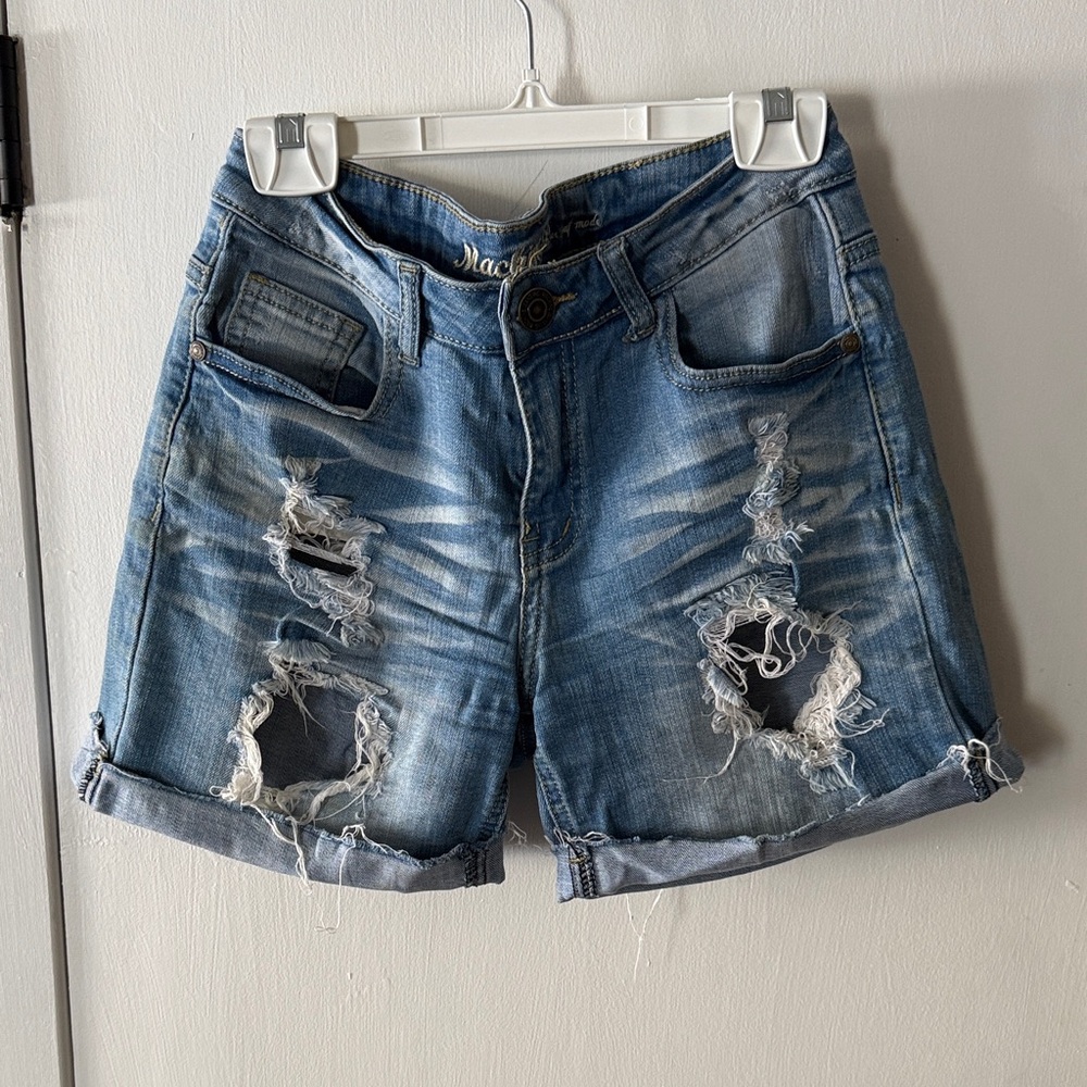 Machine Ripped Blue Jean Shorts